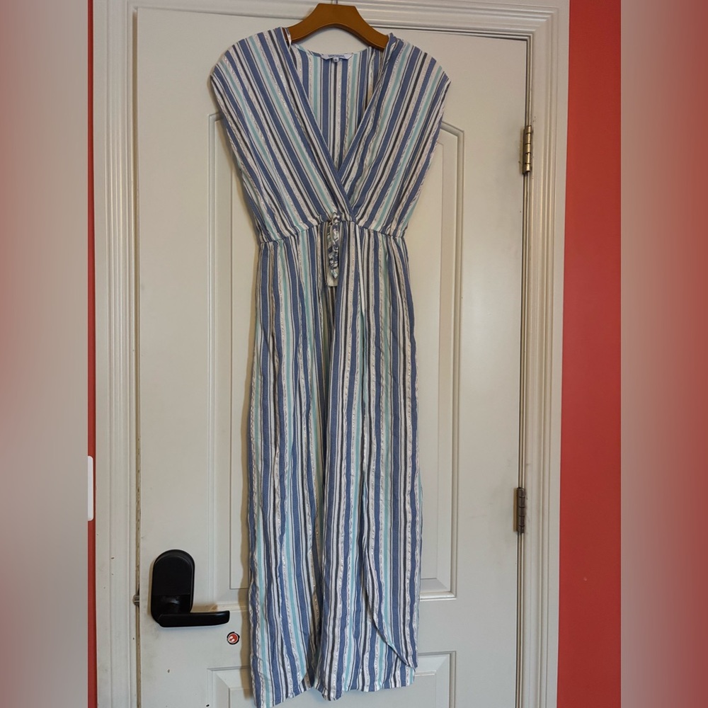 BLUE ISLAND Small Striped Blue and White Swim Coverup Maxi Dress